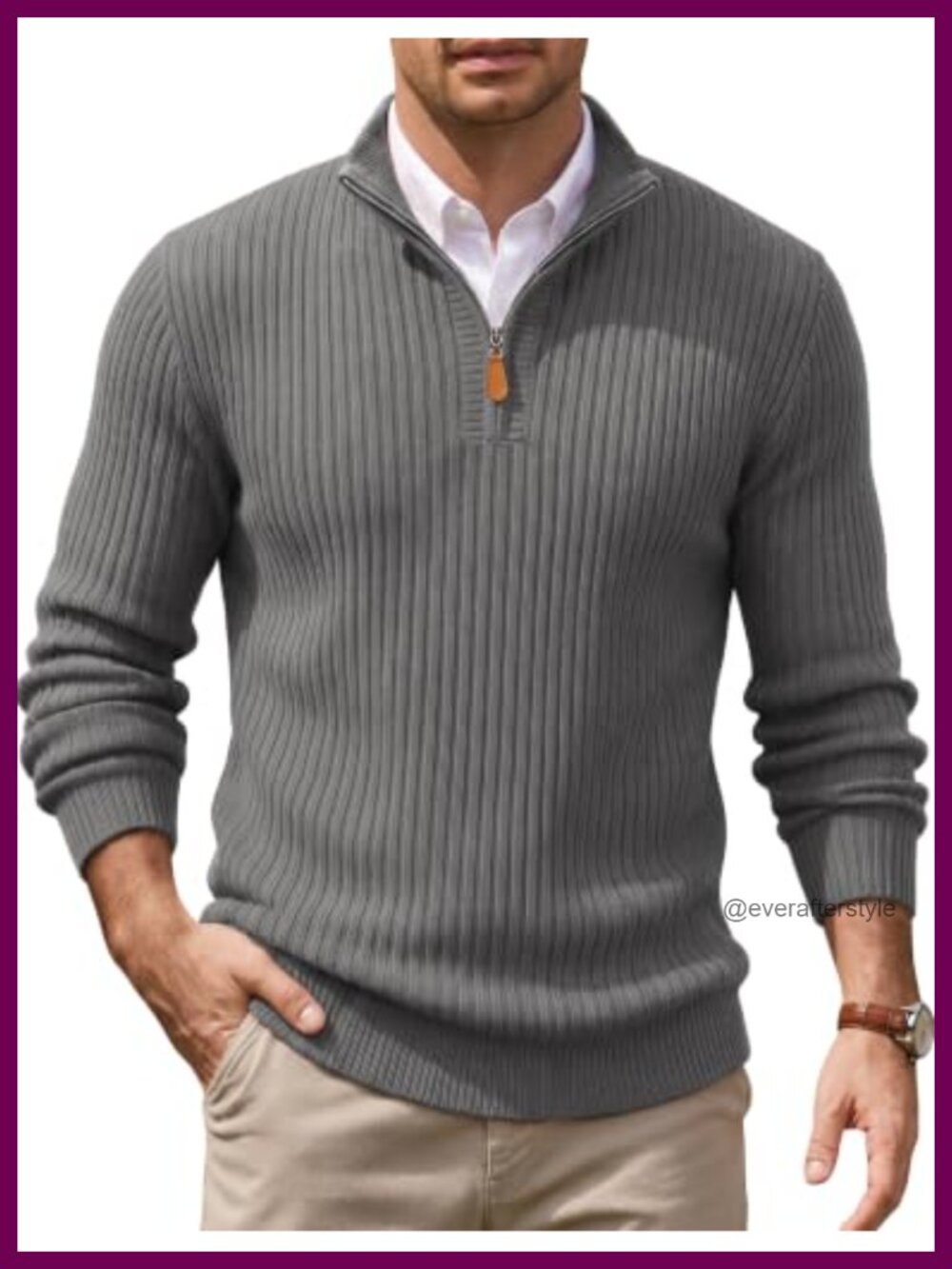 Men's Quarter Zip Knit Pullover Sweater Mock Neck Slim Fit Casual